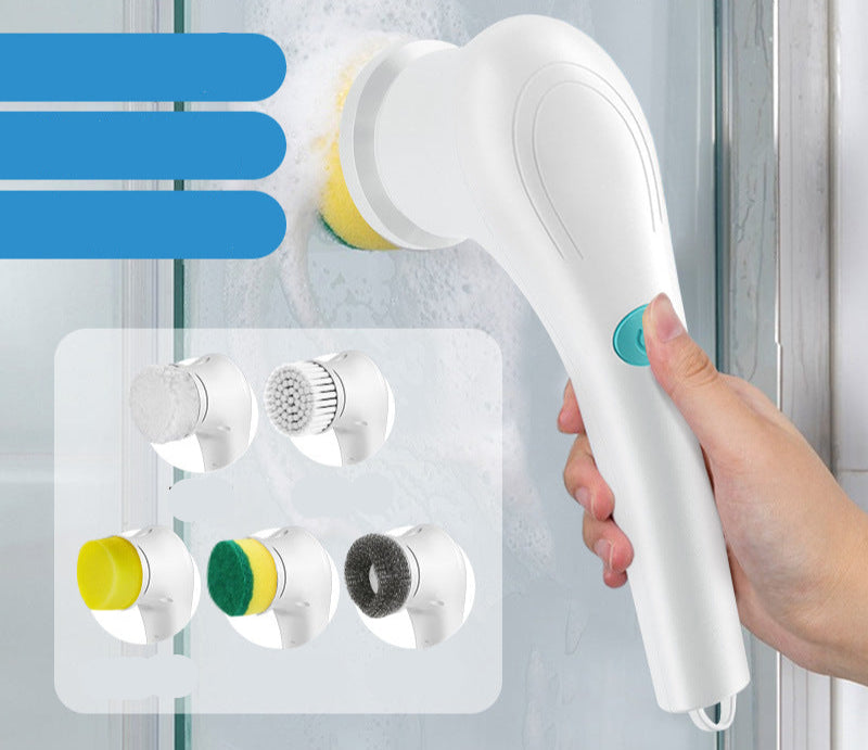 Cleaning Brush Export Electric Cleaning Brush Steel Wool Ball Five Brush Heads Long Handle Handheld Cleaning Kitchen Dishwashing Magic Tool