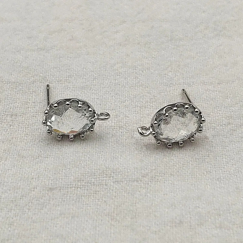 New Arrival! 12x8mm 50pcs Real Gold Plating Crystal Oval Earring Stud Connector For Handmade Earring DIY Parts Jewelry Findings