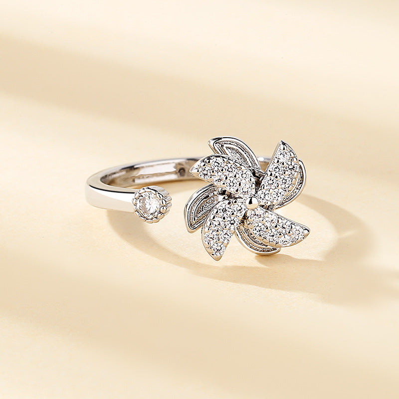 Rotating Stress Relief Windmill Ring for Women Creative Personality Design Adjustable Open Ring