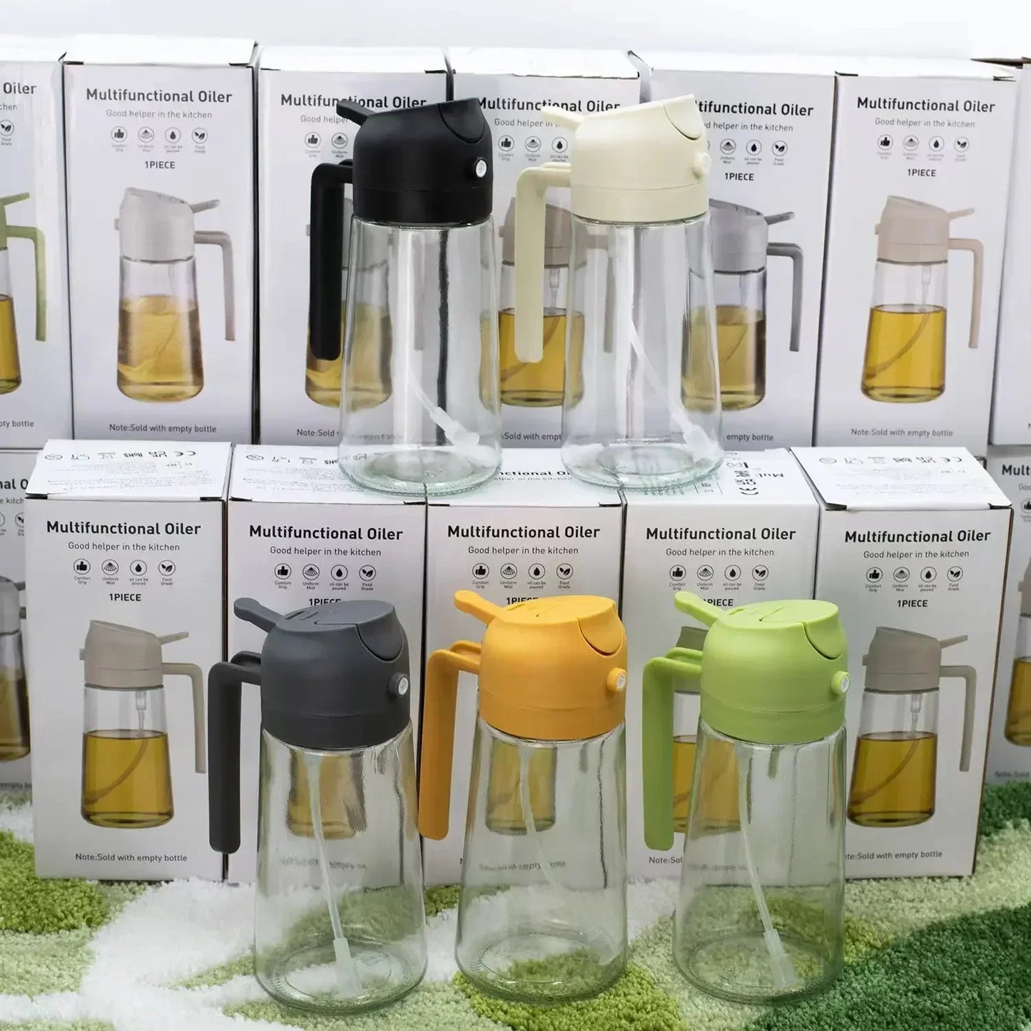 2-in-1 Dark Glass Oil Sprayer Olive Oil Dispenser Black Lightproof Oil Sprayer for Cooking Salads and Barbecues Barbecue Tools