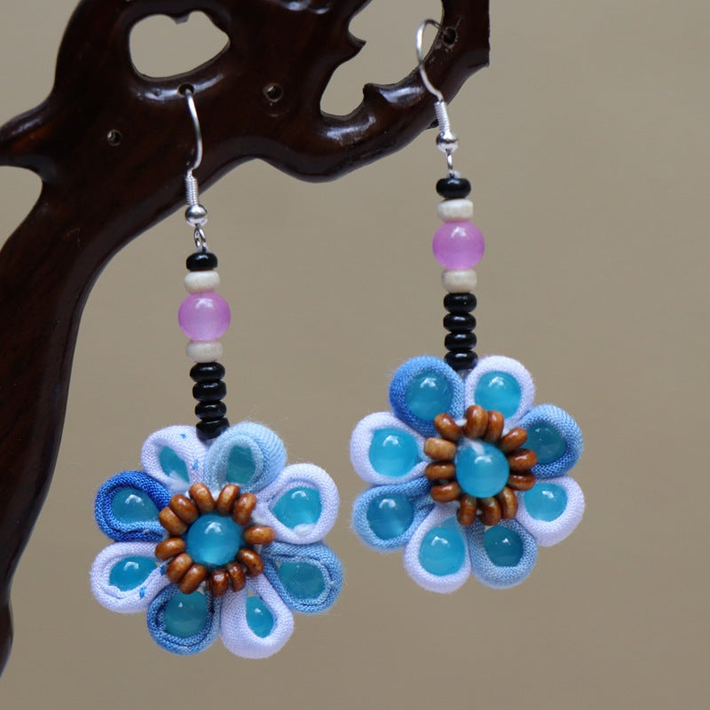 Ethnic style blue tie-dye earrings hand-woven tie-dye earrings travel companion gift