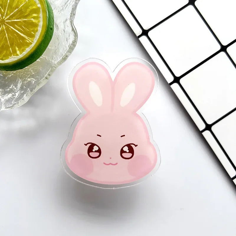 KPOP A-TEEZ Cartoon Figures Acrylic Phone Stand Cute Bear Cat Rabbit Folding Bracket Retractable Mobile Phone Holder Fans Gifts
