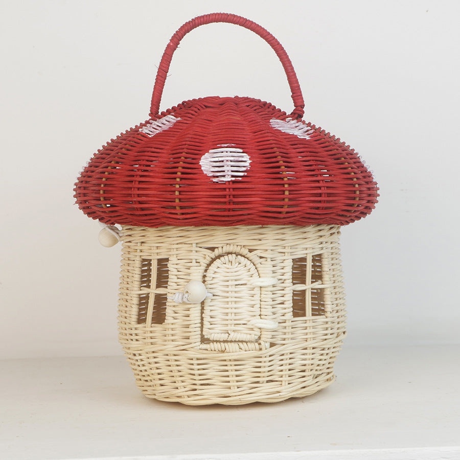 Acorn Handbag Handmade Rattan Mushroom Storage Box Children's Toy Basket Woven Storage Basket Photography Props