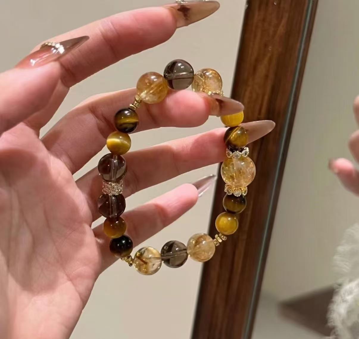Jinba Big Comprehensive Natural Citrine Golden Tiger Eye Citrine Original Design Bracelet Citrine White Crystal Bracelet