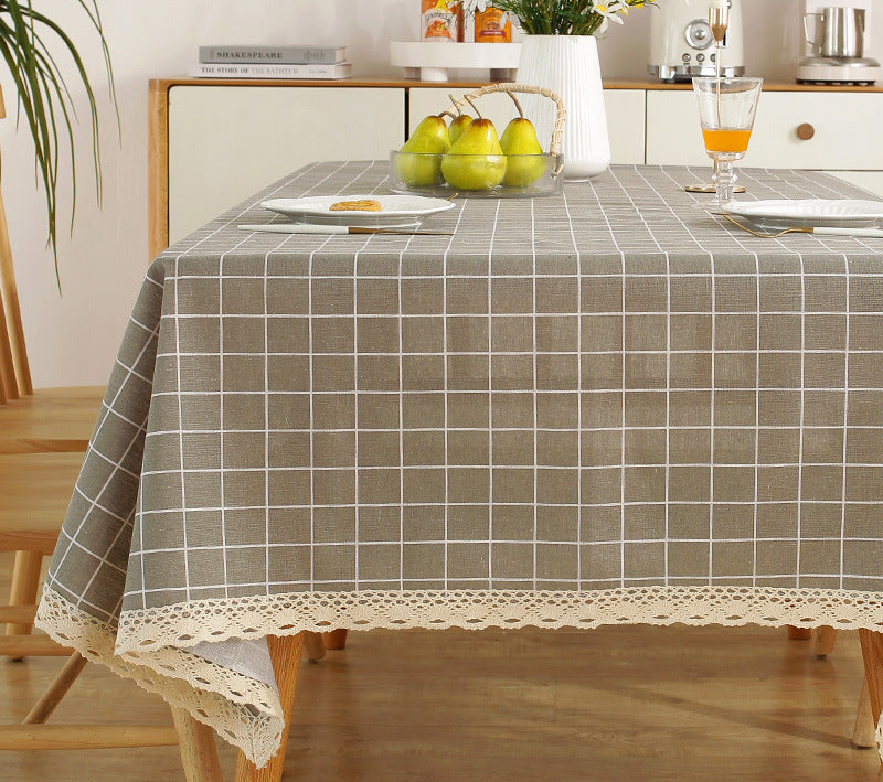 Fresh Cotton and Linen Plaid Tablecloth Coffee Table Dining Table Kindergarten Student Lace Cloth Art Square Picnic Tablecloth