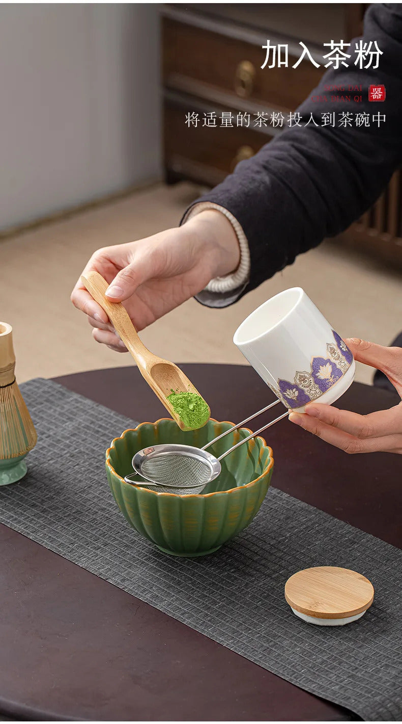 6pcs/set Natural Bamboo Matcha Tea Set Matcha Whisk Spoon Spoon Ceramic Matcha Bowl Whisk Holder Japanese Tea Tool