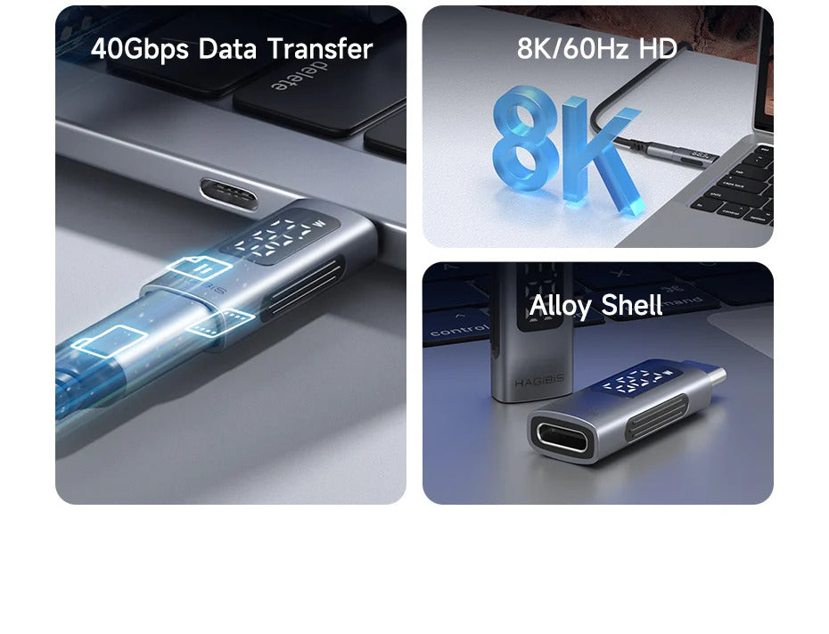Hagibis LED Display 240W USB C Adapter Type C to USB C USB4 Connector 40Gbps 8K@60Hz for Thunderbolt 4/3 iPhone 16 Macbook Pro