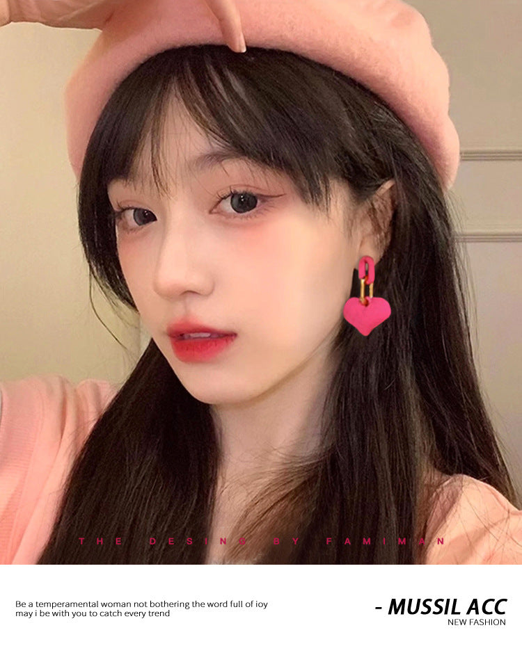 High-grade dopamine rose red earrings female niche design earrings net red pink earrings