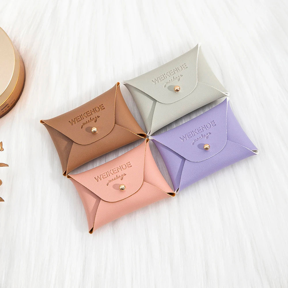 Custom Logo Embossed PU Leather 50/100pcs 5x7cm Gold Jewelry Bag Rings Earrings Necklaces Button Organizer Storage Gift Pouch