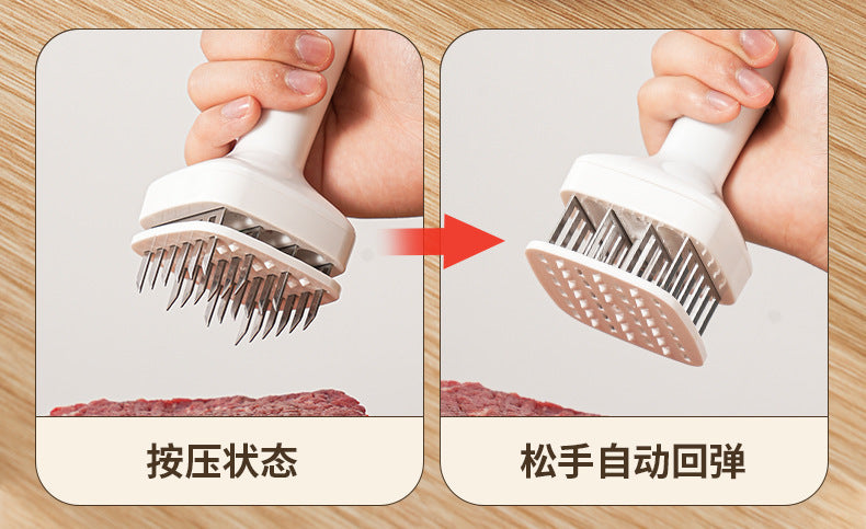 Stainless Steel Automatic Rebound Hammer Meat Tenderizer Needle for Home Kitchen Steak Tenderizing Beef Chicken Flavor Punching Tool
