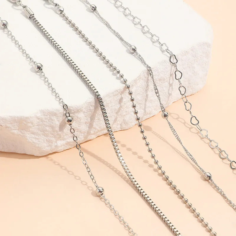 5pcs/set Exquisite Gold/Silver Color Thin Heart Chain Bracelets Set For Women Daily Wear Jewelry Accessories