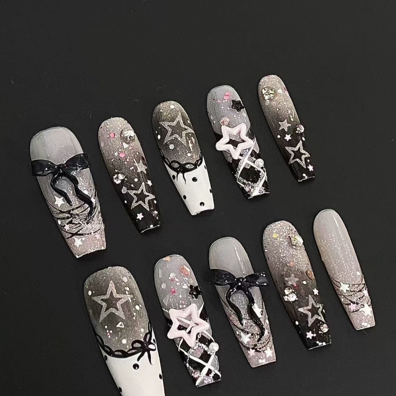 Spicy Girl Lace Wear Bowknot Elegant Semi-Handmade Cute Nails French Style Brightening Dark Black Nail Art
