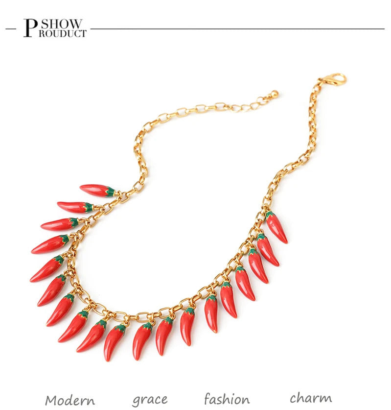 red Pepper Necklaces for Women Multilayer Collar Chain Verse Christian Jewelry 18K Gold Choker Plated/Stainless