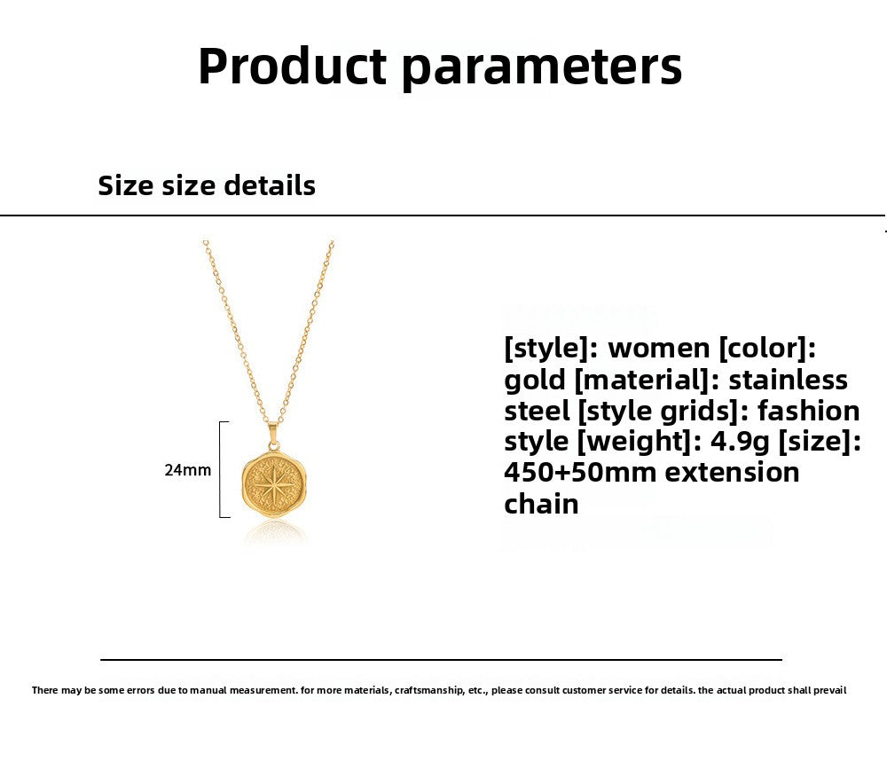 French Retro Braided Star Moon Stainless Steel Necklace Personality Fashion Women's Metal Pendant Titanium Steel Necklace