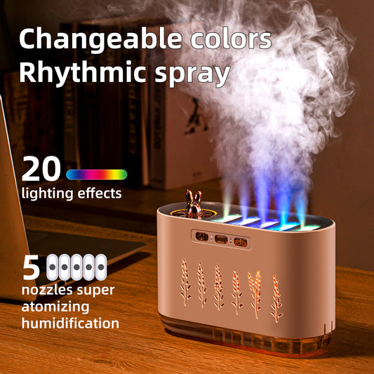 Air Humidifier for Home, Silent Bedroom Five-Hole Spray Aromatherapy, Creative Dynamic Colorful Sound-Controlled