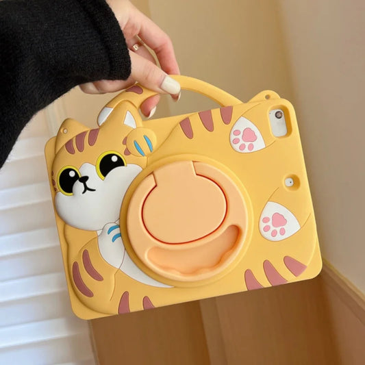 Cartoon Lucky Cat Silicone Case For Samsung Galaxy Tab A9 A7 Lite 8.7 S6 Lite 10.4 A8 X200 X205 Slot 360° Rotating Stand Cover