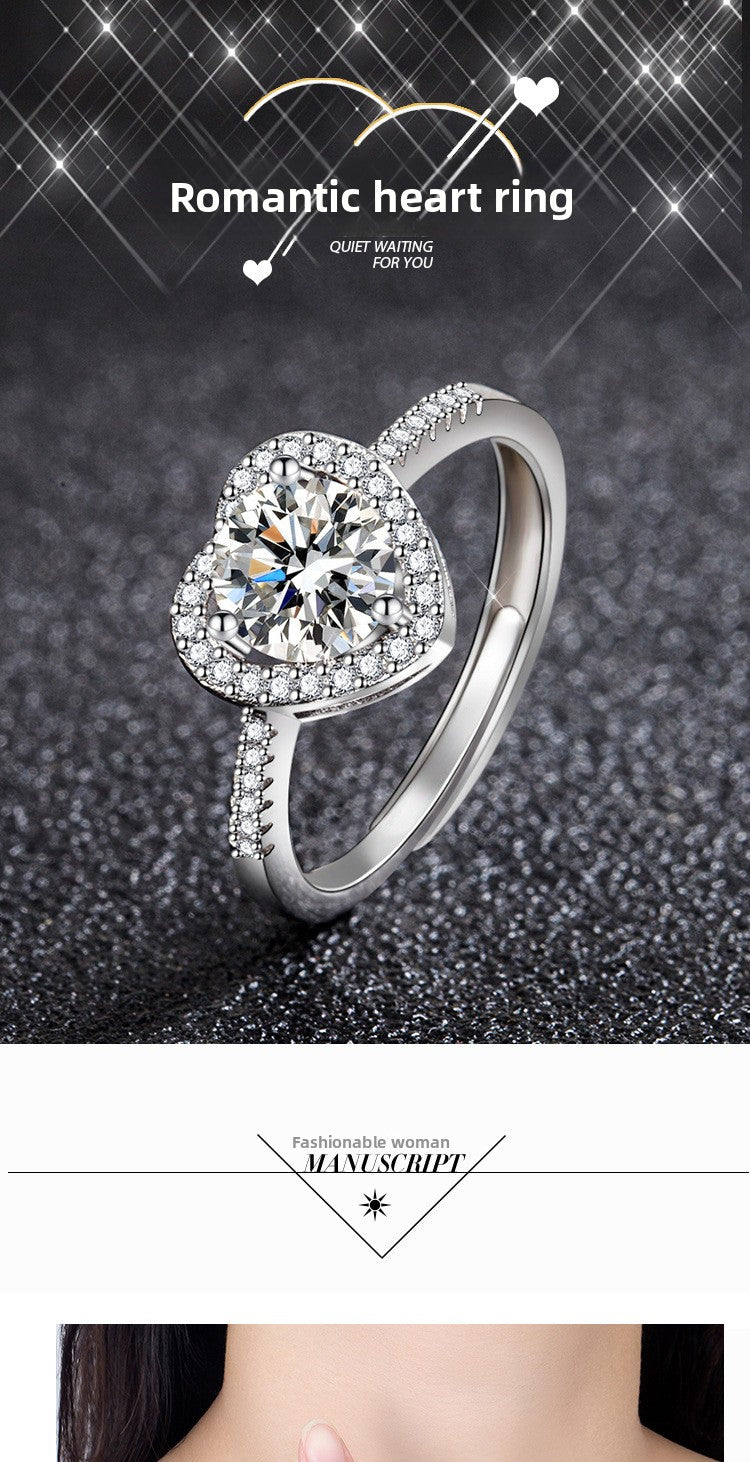 Zircon Ring Sweet Beauty Heart-shaped Hollow Ring 1 karat Moissanite Love Ring