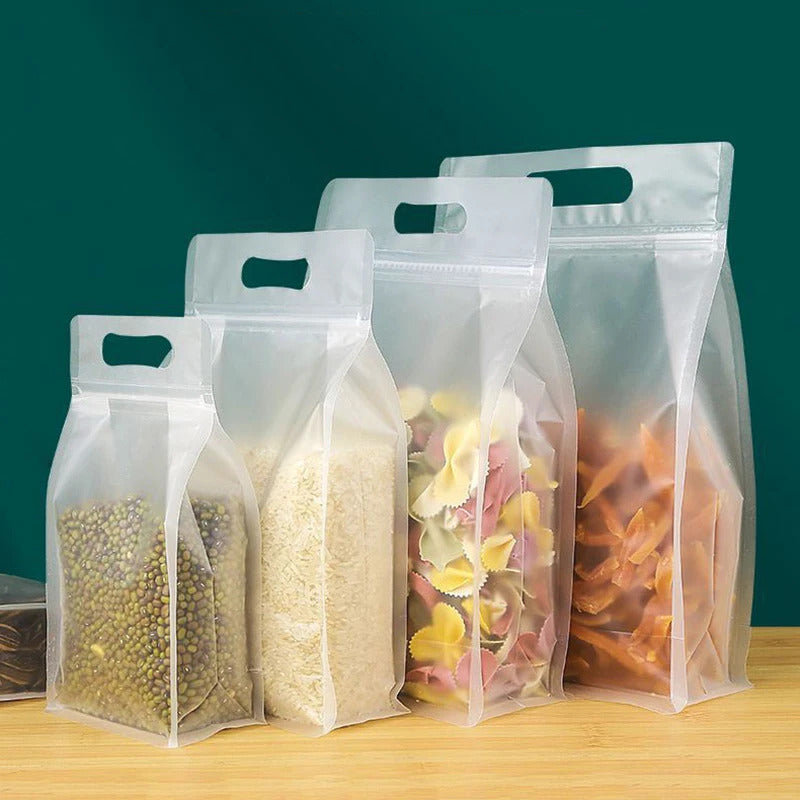 4PC PET Food Storage Bag Stand Up Zip Shut Bags Reusable Ziplock Saran Wrap Plastic Bags Leakproof Food Fresh-keeping Packaging