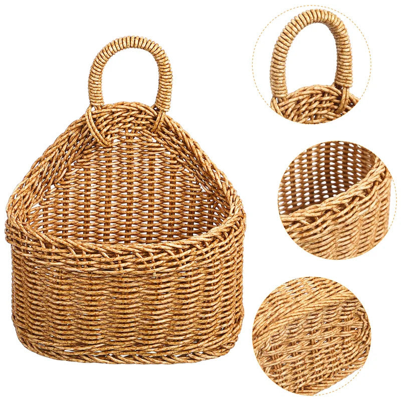 Brown Storage Basket Large Space Woven Storage Basket Kitchen Hanging Vegetable Organizer Fruit Ginger Garlic Box