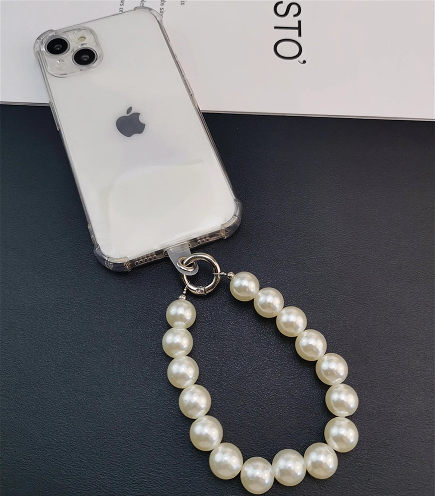 Universal Glitter Phone Lanyard Long Crossbody Necklace Chain Pearl Straps Keychain Anti-lost Sling with Patch for Phone Case
