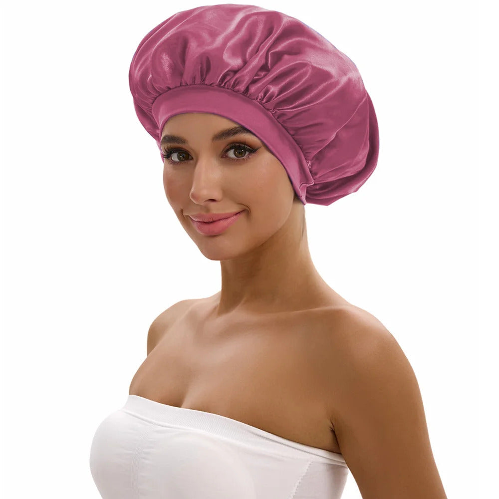 Satin Bonnet with a Wide Brim Perfect for Everyday Use During Showers.