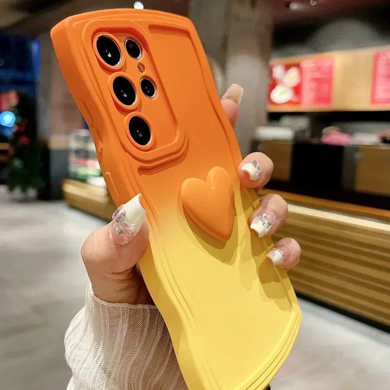 Love Heart Gradient Wrist Strap Case For Samsung Galaxy S25 Ultra S24 FE S23 S21 S20 S22 Plus Note 20 A55 A535 A25 A15 5G A05s