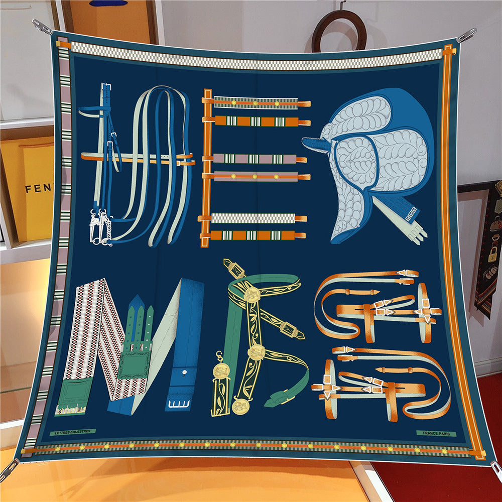 90cm Silk Scarf Women Belt Chain Design Square Scarf Head Echarpes Silk Foulards Femme Wraps Beach Shawls Bandana Lady Hijabs