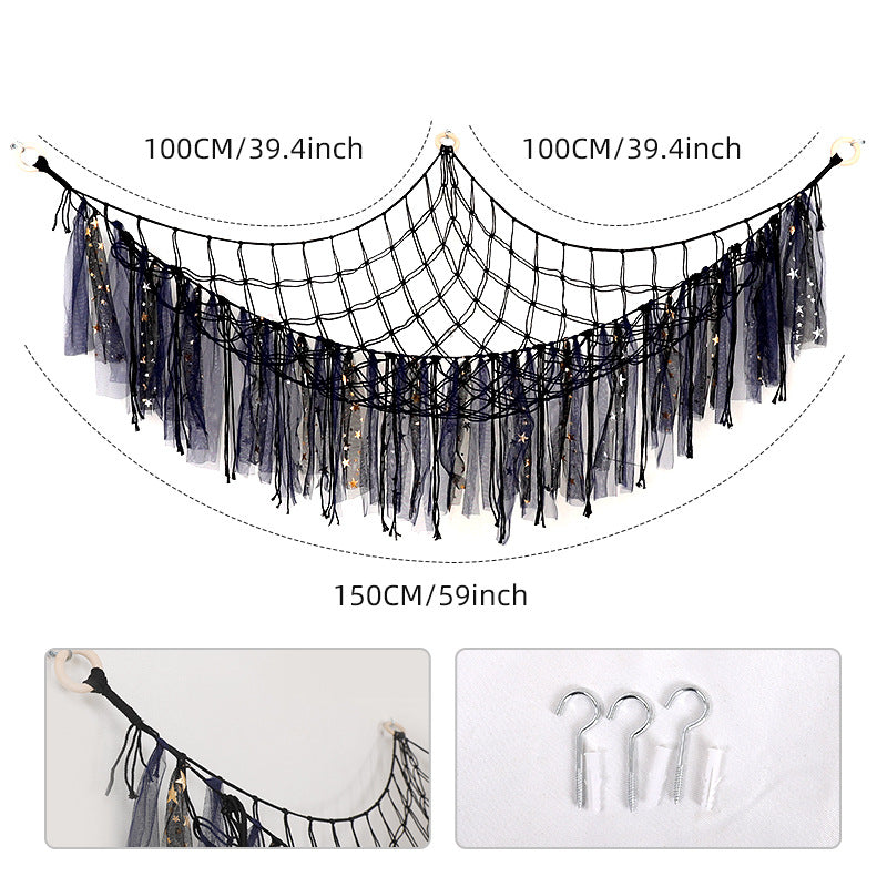 Cross-Border Ribbon Cotton String Doll Net Bag Hand-Woven Ribbon Triangle Net Bag Storage Net Bag Cotton String Wall Hanging Hammock