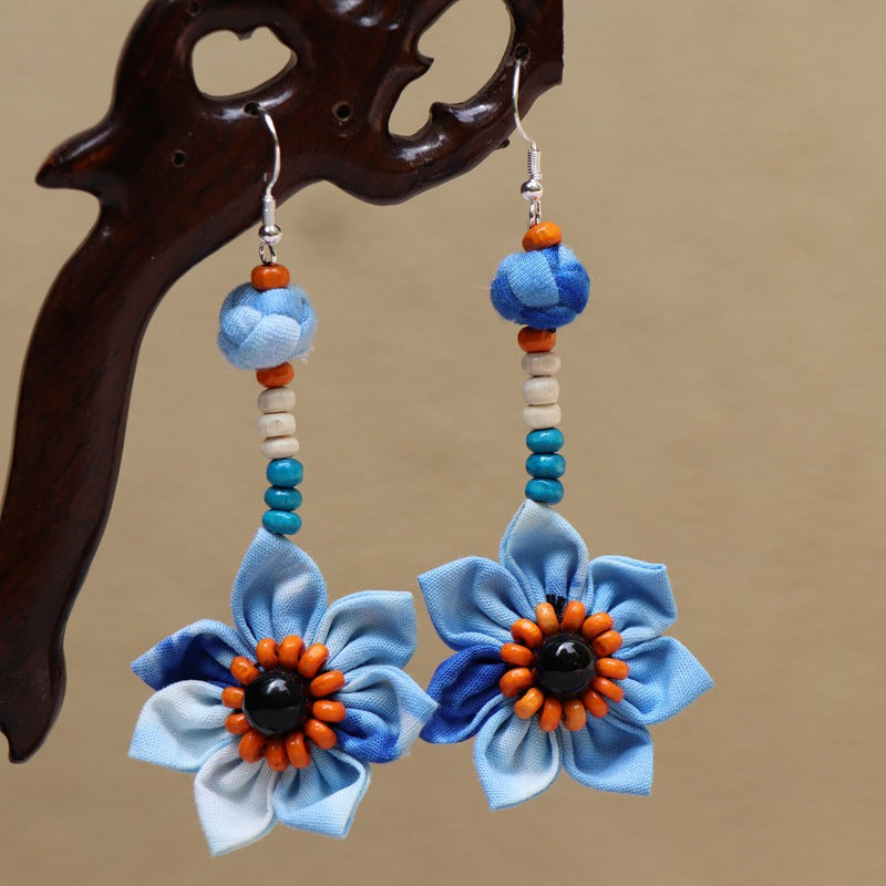 Ethnic style blue tie-dye earrings hand-woven tie-dye earrings travel companion gift