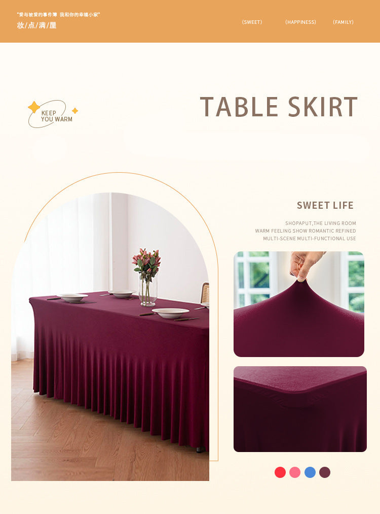 Elastic Table Cover Wedding Banquet 6FT Sun Skirt Rectangular Hem Hotel Party