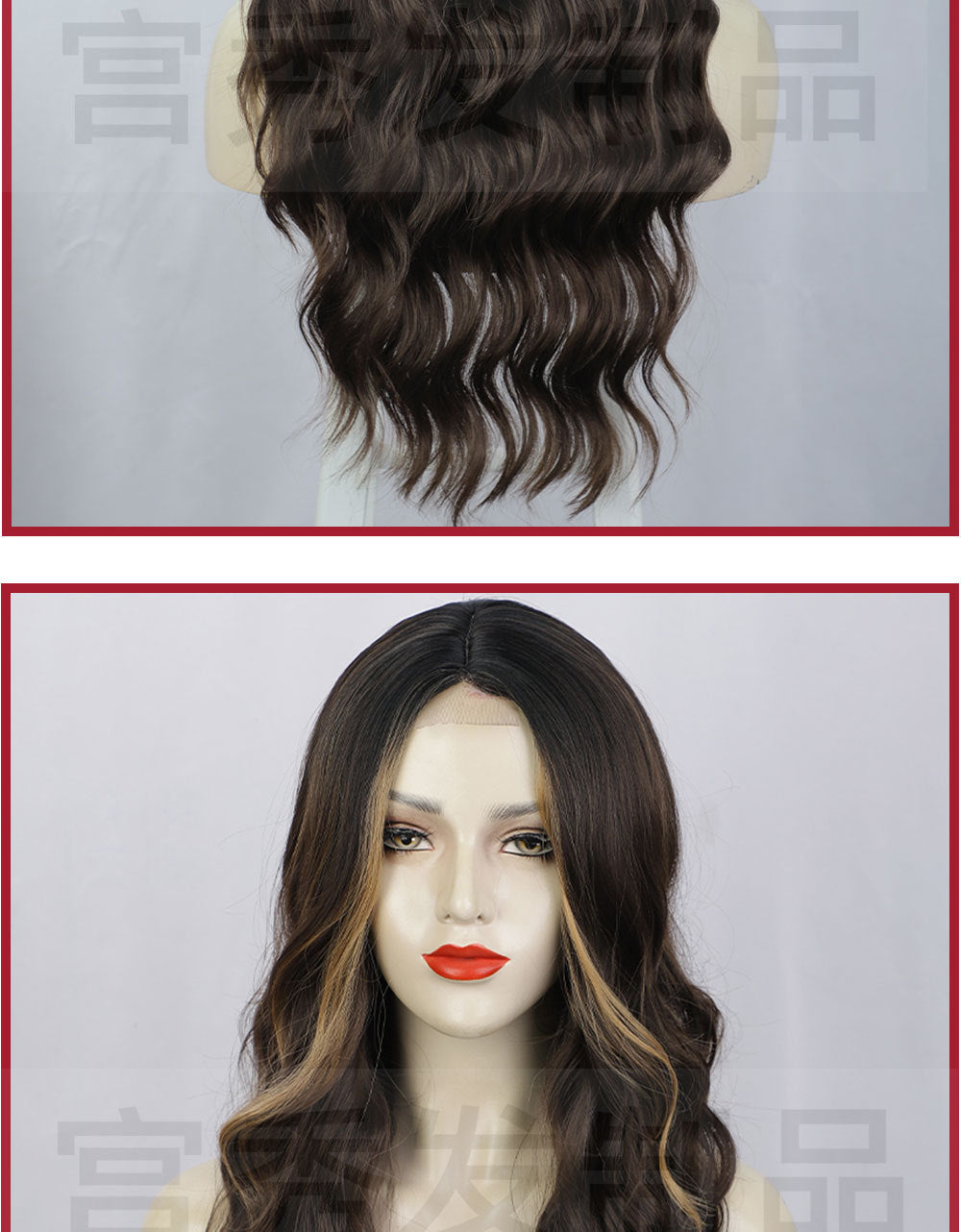 Lace Front Wig for Women, Middle Part, Small Lace, Highlighted Long Curly Synthetic Wig, Export Wigs