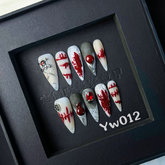 Halloween Style Exaggerated European and American Cross-Border Wearable Nail Tips High-End Summer Handmade Nail Stickers Hand-Painted