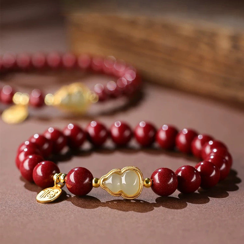 Purple Gold Sand Cinnabar Jade Gourd Bracelet for Men and Women Cinnabar Fortune Pendant Bracelet