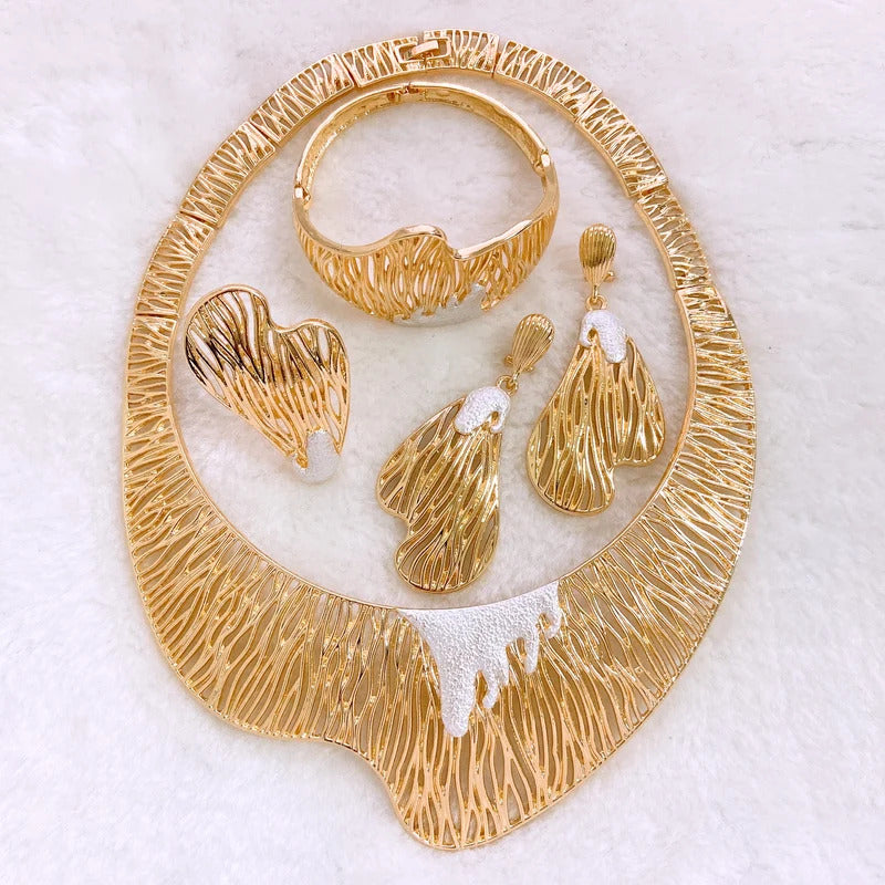 Women Jewelry Set Nigeria Style Italian Round Design Necklace Chian Earrings Bangle Bracelet Ring