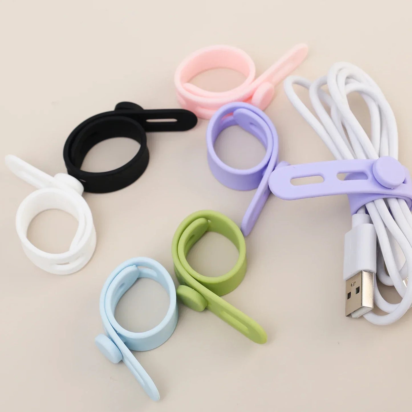 Silicone Cable Winder Charge Line Management Adjustable Straps Lock Cable Tie Straps for Home Office Reusable Data Wire Managers