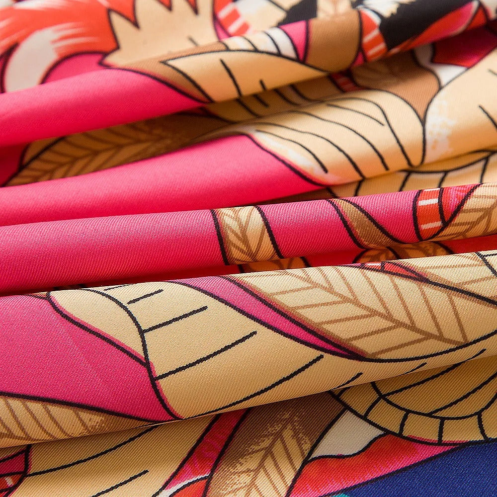 130x130CM Twill Silk Square Scarf Animals Print Women Scarves&Wrap Giraffe Neckerchief Spanish Large Bandana Neck Shawl Wraps