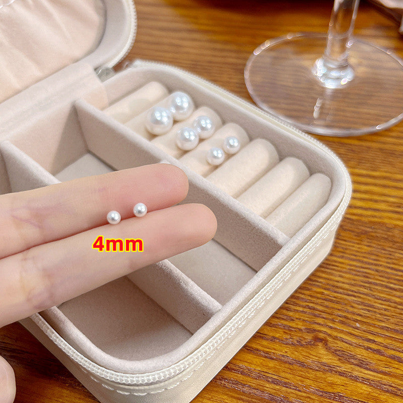 S925 Imitation Silver Needle White Round Pearl Earrings Simple New Year Festive Red Earrings Pearl Studs