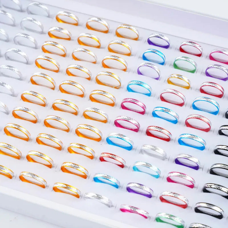 1000Pcs/Lot Wholesale Fashion Mixed Coloured Aluminum Rings for Female Women Jewelry Party Gifts Bulk Low Price