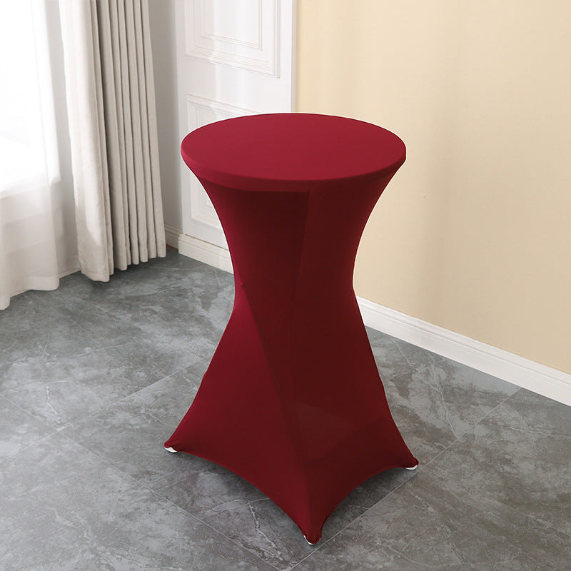 Elastic Table Cover High-End Banquet Wedding Hotel Cocktail Table Cover Table Skirt Table Skirt Cross-Border round High Leg Bar Counter Set