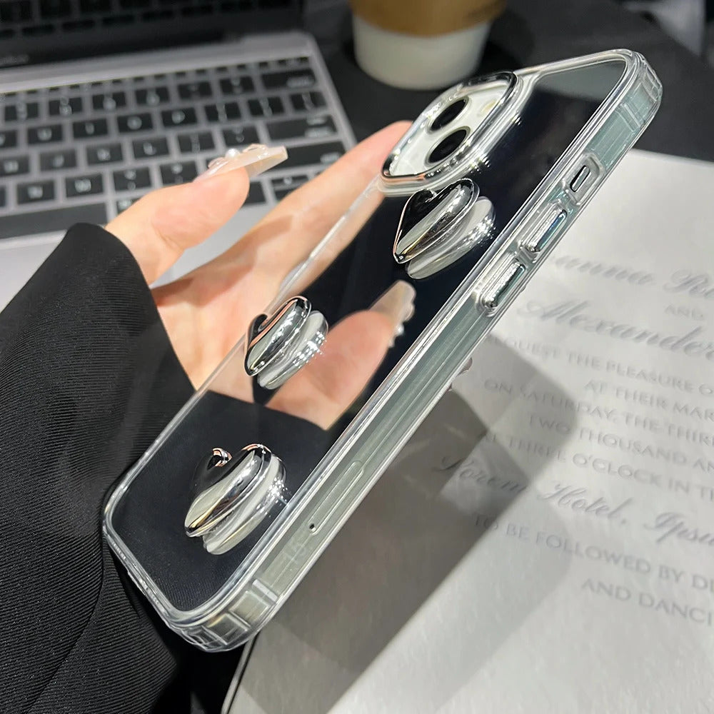 Love Heart Lanyard Mirror Phone Case For iPhone 13 11 16 15 Pro Max 12 14 Plus XR X XS Case Wrist Chain Makeup Mirror Soft Cover