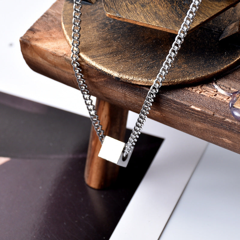 Geometric Block Wang Yibo Necklace for Men Trendy Hip-Hop Style Simple Versatile Sweatshirt Collarbone Chain Niche Design Sense Men