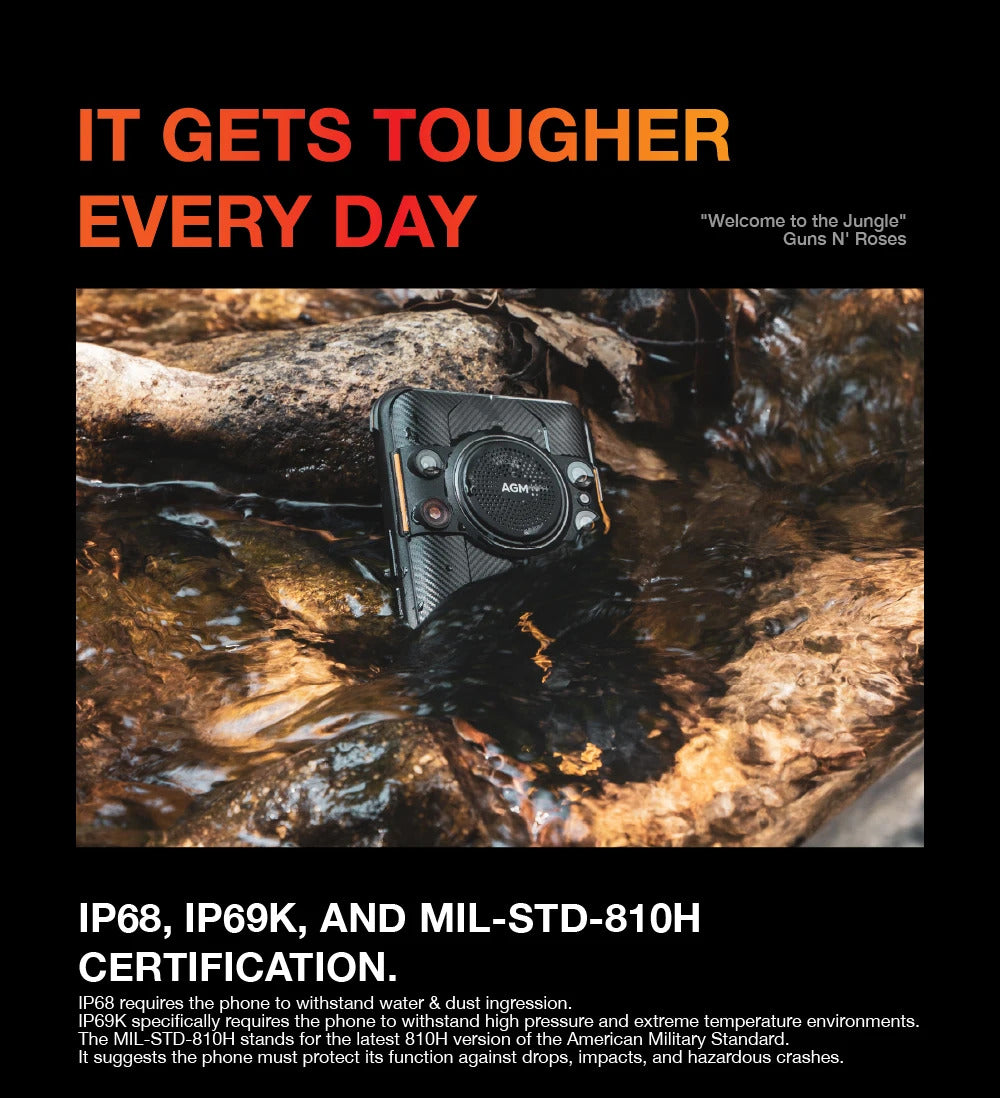 AGM H5 6+128G Rugged Smartphone Large Capacity 7000MAH IP68/IP69K Cell Phone 3.5W Loud Speaker Night Vision