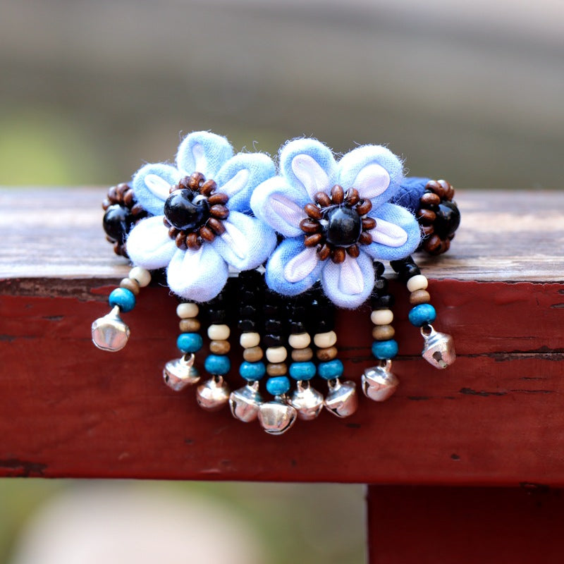 Blue Tie Dye Cloth Bracelet Dali Lijiang Hot Sale Hand-stitched Flower Fabric Bracelet Bracelet