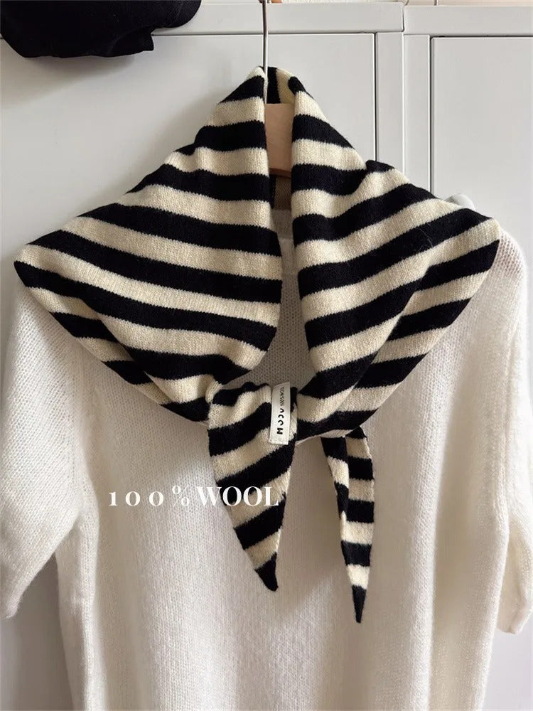 British Korean Triangle Scarf  Niche Wool  Triangular Scarf Women Headscarf Knitted Scarf Multi-functional Warm Knitted Scarf