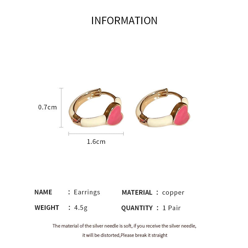 Colorful Heart Ear Buckle 2024 New Korean Fashion Women's Earring Precious Hoop Earrings Gold Plating Jewelries Girl Gifts
