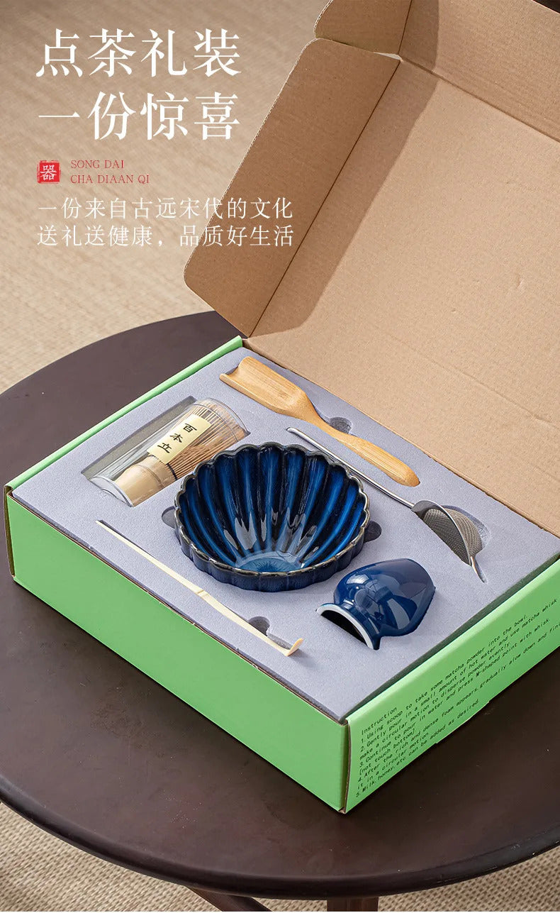 6pcs/set Natural Bamboo Matcha Tea Set Matcha Whisk Spoon Spoon Ceramic Matcha Bowl Whisk Holder Japanese Tea Tool