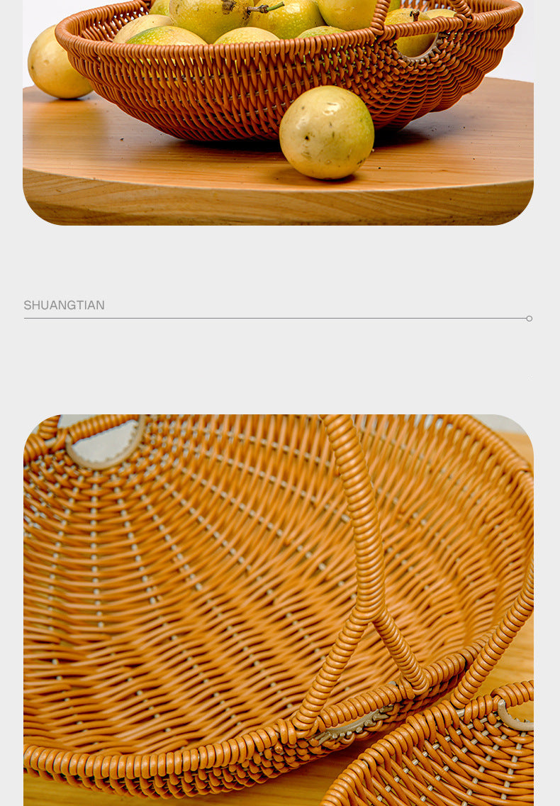 Woven Handheld Basket Picnic Storage Vegetable Fruit Kitchen Living Room Egg Snack Organizer Basket