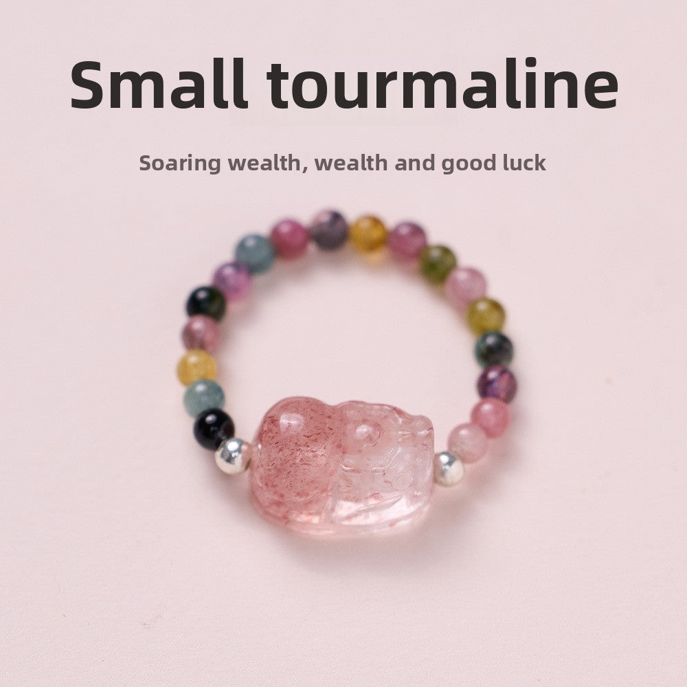 Natural Tourmaline Pixiu Ring Freshwater Pearl Garnet Crystal Stretch Good Luck Peach Blossom Rings