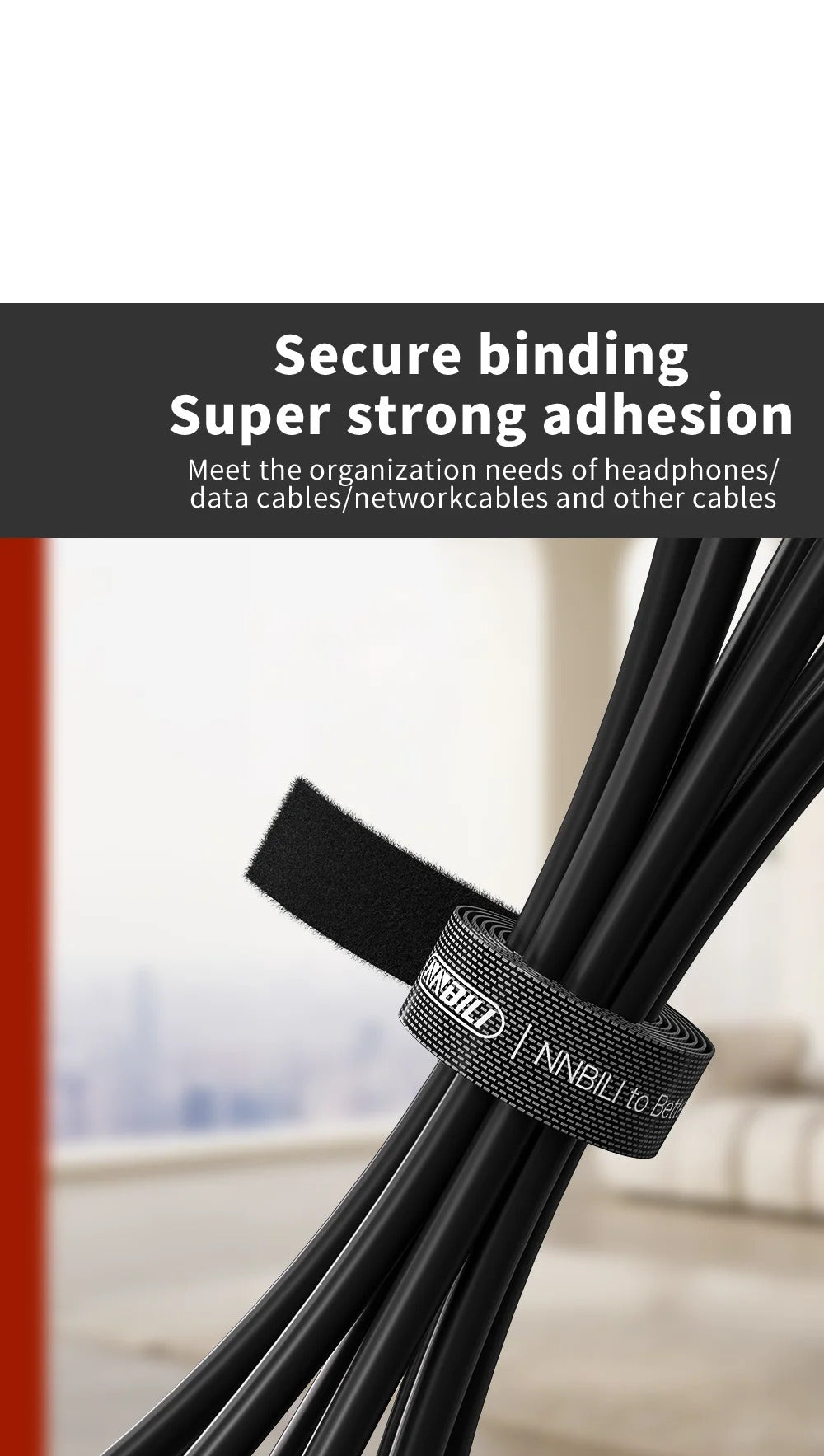 NNBILI Data Cable Management Strap Reusable Detachable Can Be Cut Freely Multifunctional Velcro Strap Fixed Storage Accessories