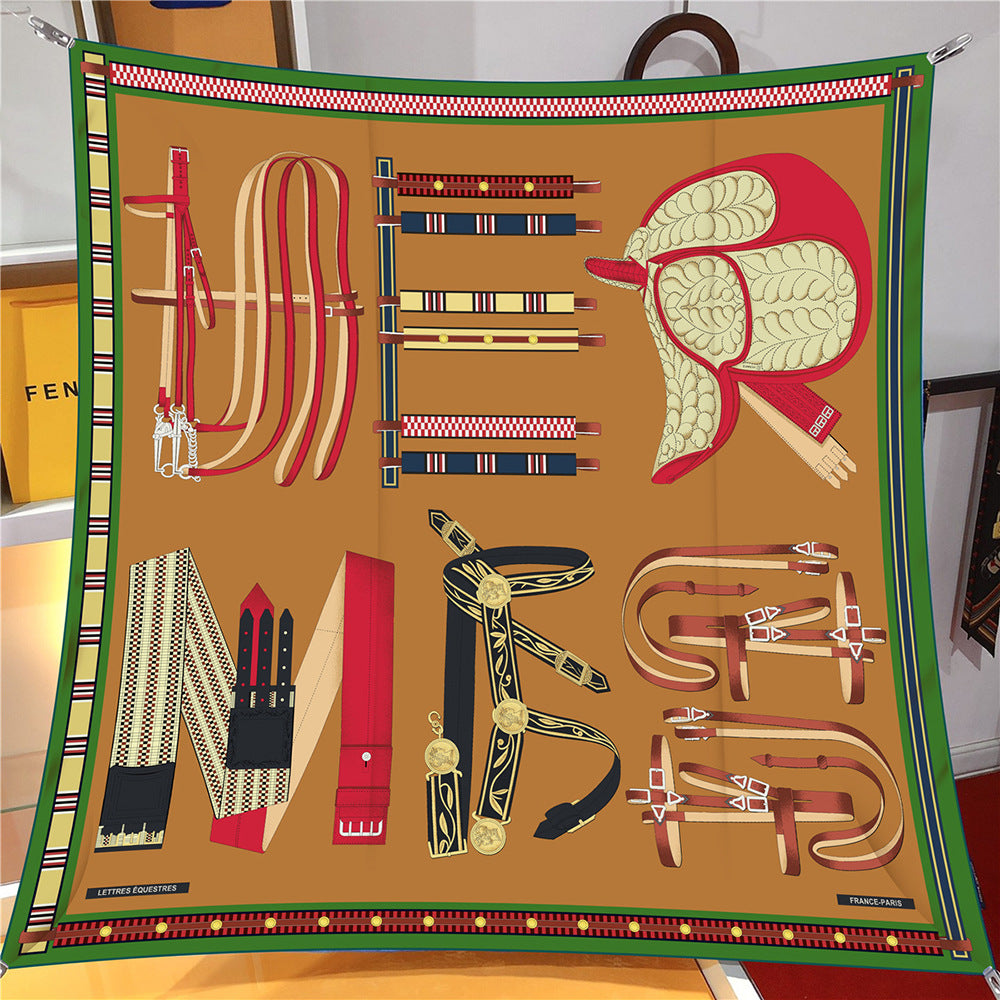 90cm Silk Scarf Women Belt Chain Design Square Scarf Head Echarpes Silk Foulards Femme Wraps Beach Shawls Bandana Lady Hijabs